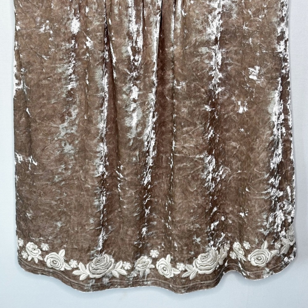 Savanna Jane Champagne Crushed Velvet Floral Embroidered‎ Tunic Dress Size L - Picture 5 of 8